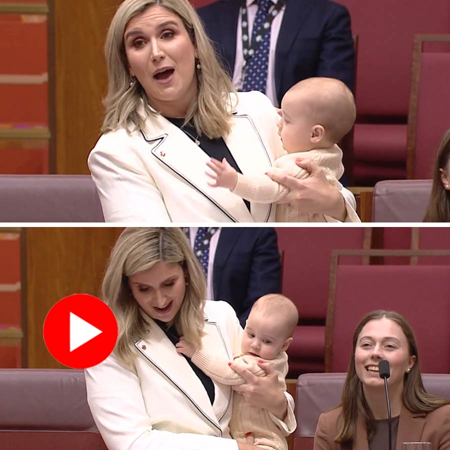 Video of Queensland senator giving first speech to parliament with her baby son goes viral dgtl