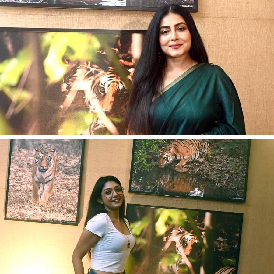 Actress Gargee RoyChowdhury and Devlina Kumar seen attending special photography exhibition of foodpreneur, wildlife enthusiast, photographer Shiladitya Chaudhury dgtl