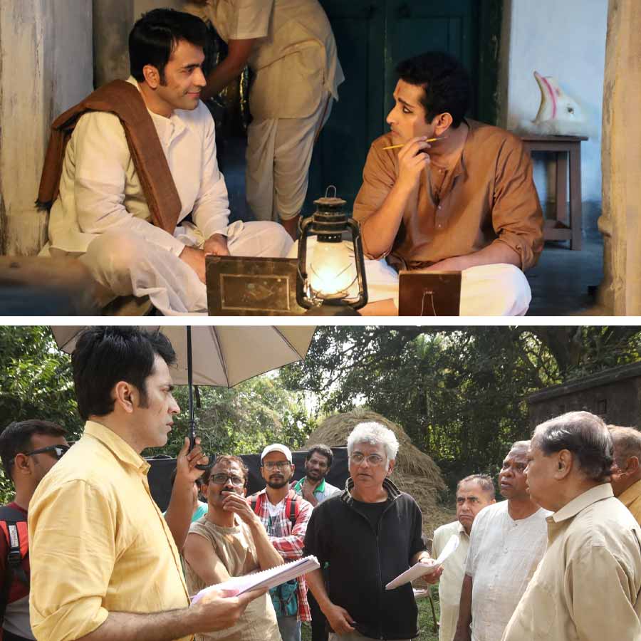 অভিনেতাদের শট বোঝাতে ব্যস্ত পরিচালক।