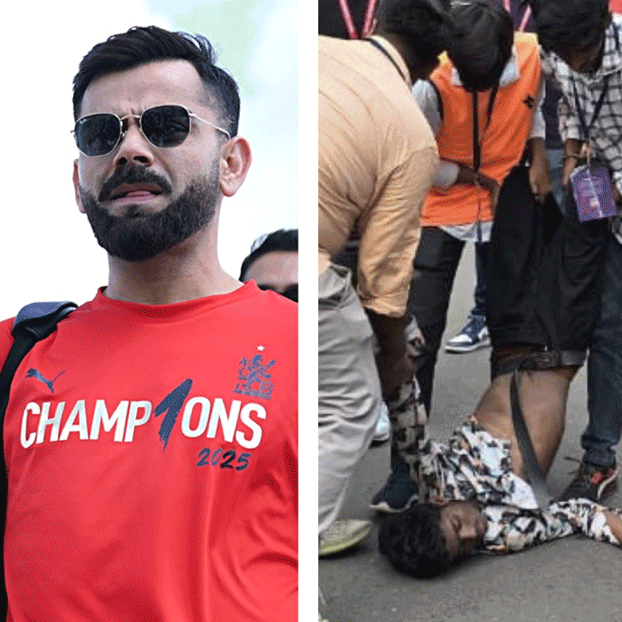 Virat Kohli and team celebrating in the Chinnaswamy but stampede situation out side the stadium dgtl