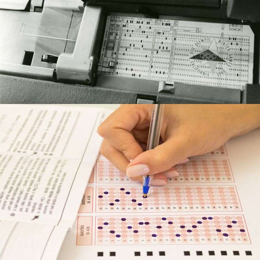 IBM's Punched Card vs Mordern OMR Answer Sheet.
