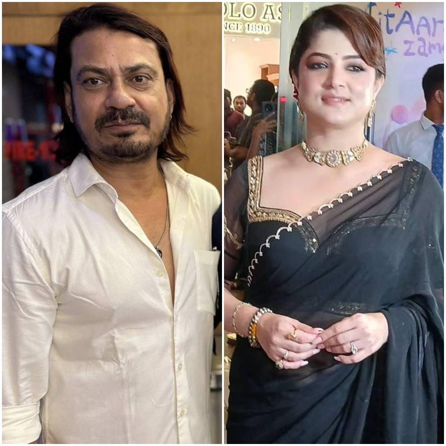 ‘রবীন্দ্র কাব্য রহস্য’ ছবির বিশেষ প্রদর্শনে রাজীব বিশ্বাস, শ্রাবন্তী চট্টোপাধ্যায়।