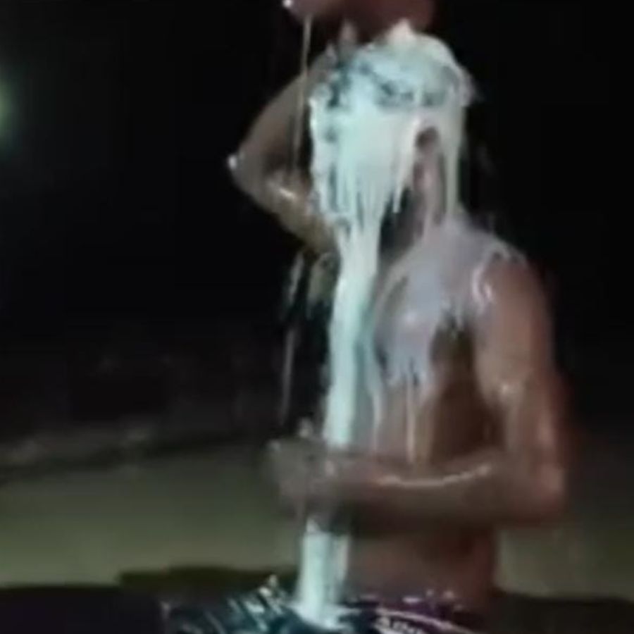 Man baths with Milk