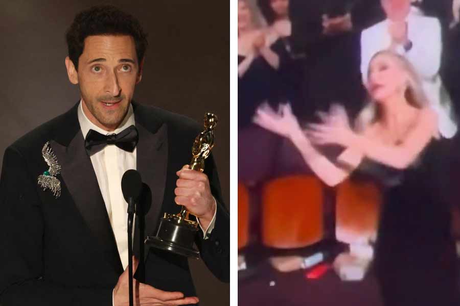 Adrien Brody throws chewed gum at girlfriend Georgina Chapman before accepting best actor award at Oscars 2025
