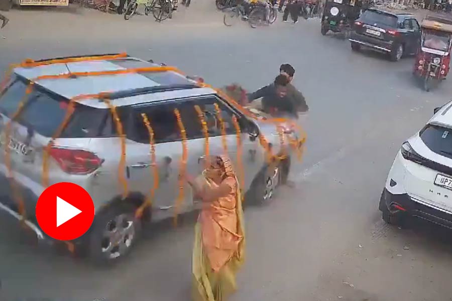 Viral Video of car collides with bike, two men flying into air in Raebareli dgtl