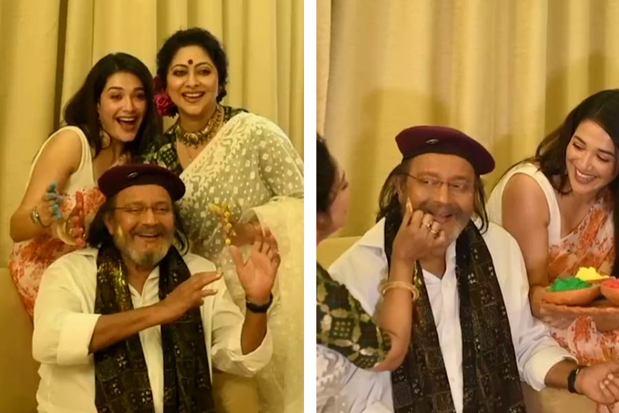 Bengali actor Mithun Chakraborty celebrated Holi with Shreeman Vs Shreemati movie team