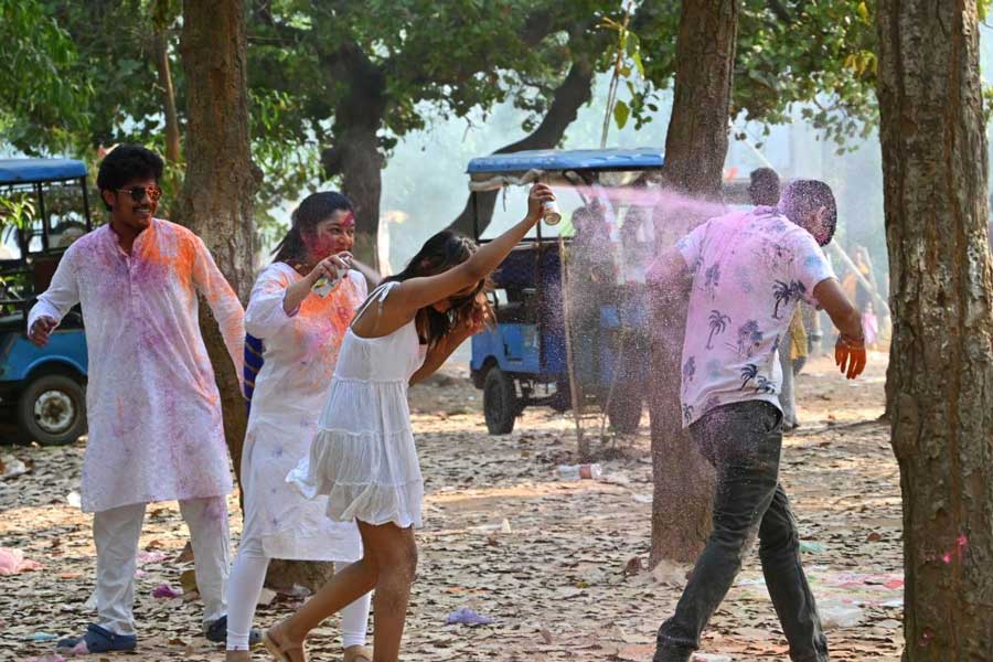 Environmental concern arose after Holi was played in Shonajhuri, Santiniketan