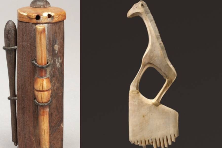 (বাঁ দিকে) কাজল রাখার পাত্র। চিরুনি। (ডান দিকে)