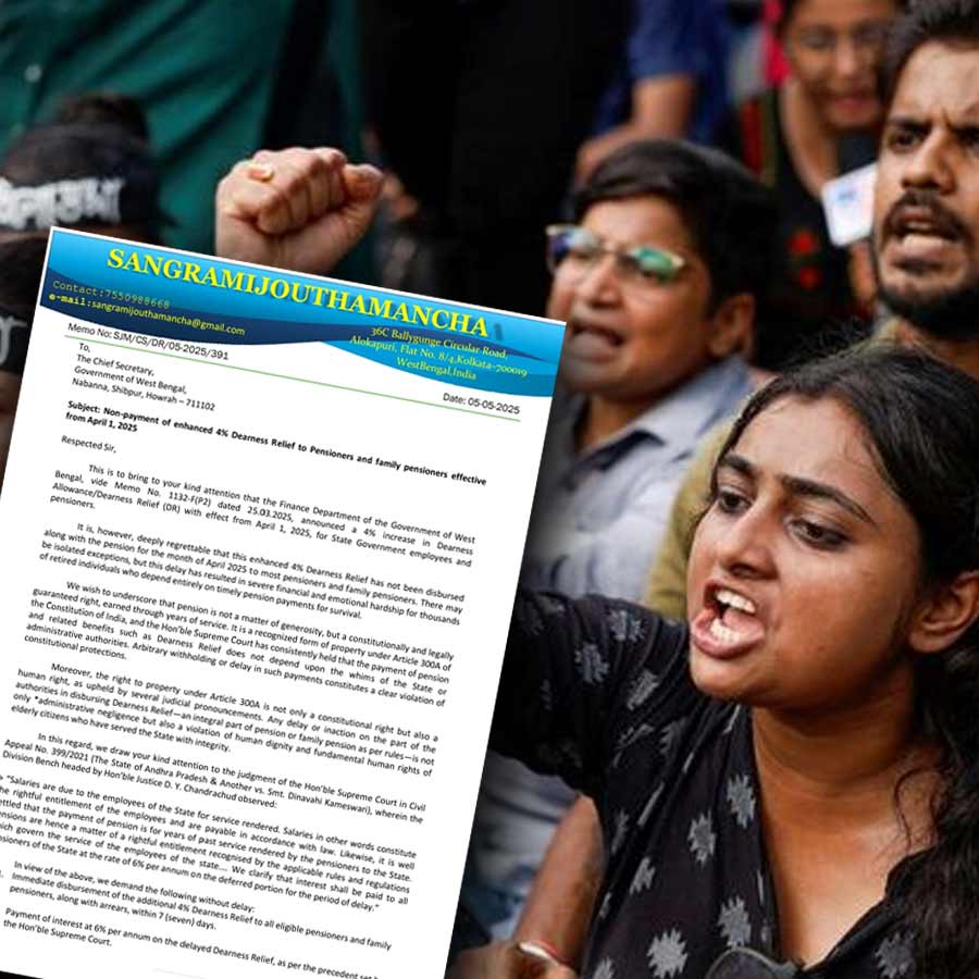 Sangrami Joutha Mancha writes to Nabanna Chief Secretary over non-payment of enhanced 4 percent DA DR to pensioners and family pensioners dgtl