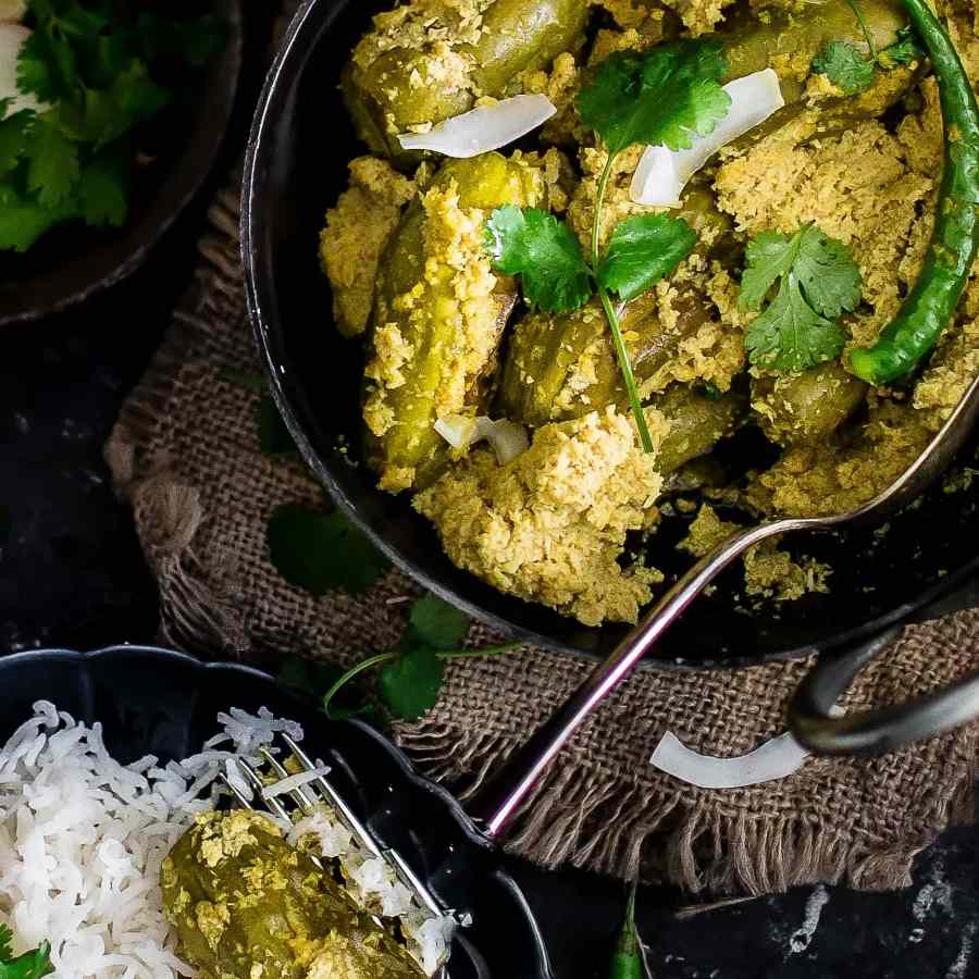 A recipe from the kitchen of royal family of Bengal made with pointed gourd and sesame seeds paste dgtl