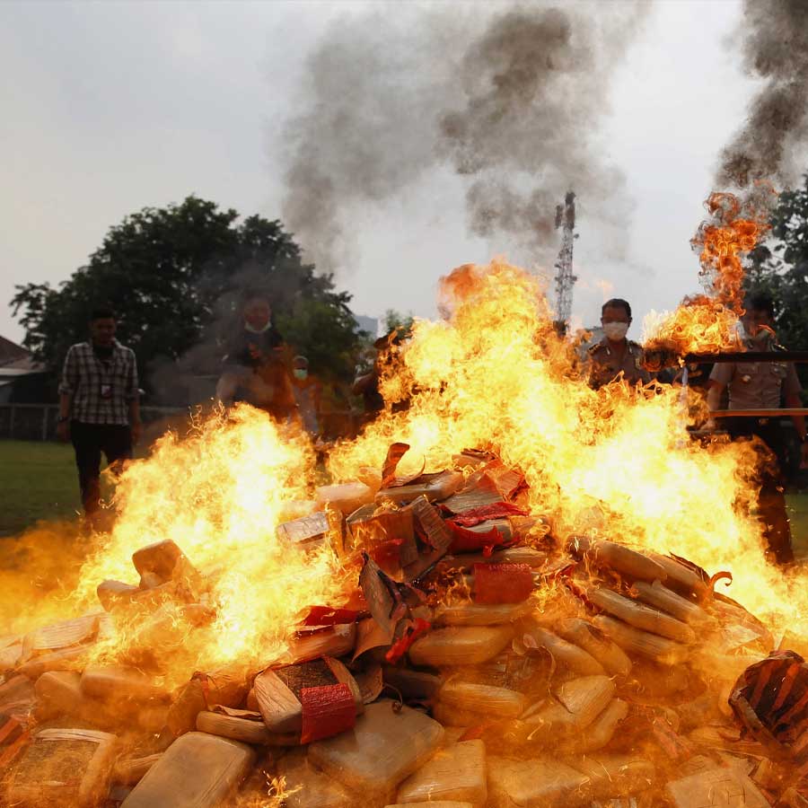 Turkish Police burn confiscated Weed in the middle of town