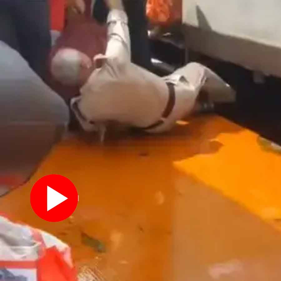 Video shows passengers and a rpf jawan slipped in yellow substance spread on Etawah station in Uttar Pradesh
