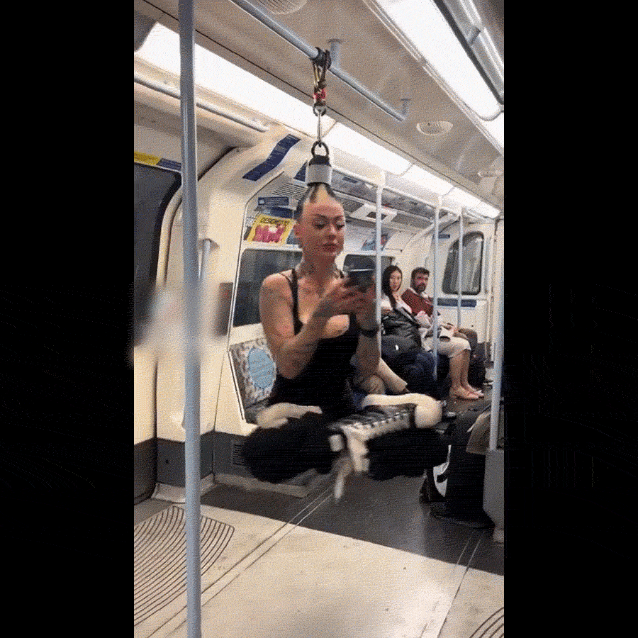 Video shows woman travelling on metro in a unique way
