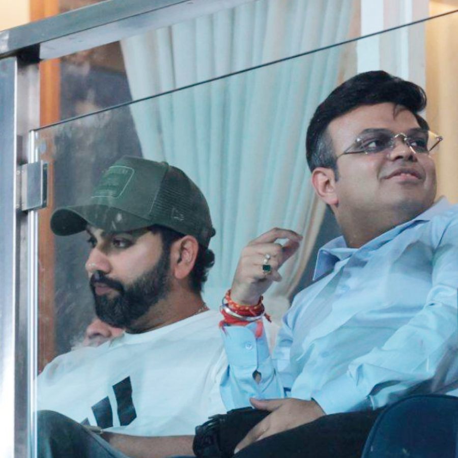 রোহিত শর্মা (বাঁ দিকে) এবং জয় শাহ।