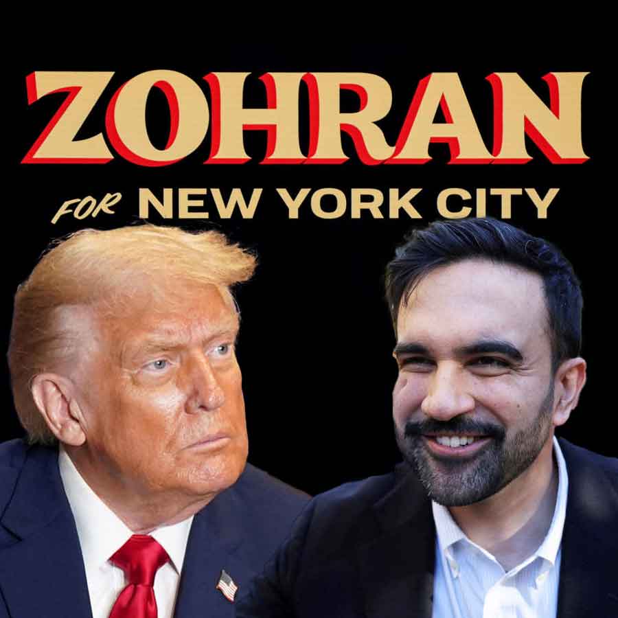 (বাঁ দিকে) আমেরিকার প্রেসিডেন্ট ডোনাল্ড ট্রাম্প এবং  নিউ ইয়র্কের মেয়র নির্বাচনে জয়ী জ়োহরান মামদানি (ডান দিকে)।