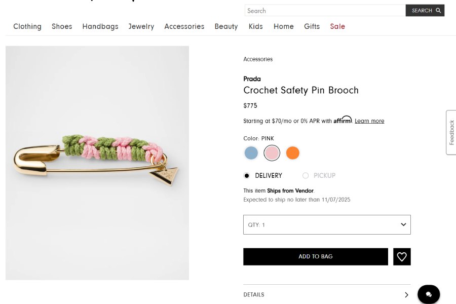 ৭৭৫ ডলারে বিক্রি হচ্ছে ক্রোচেট সেফটিপিন ব্রোচ। 