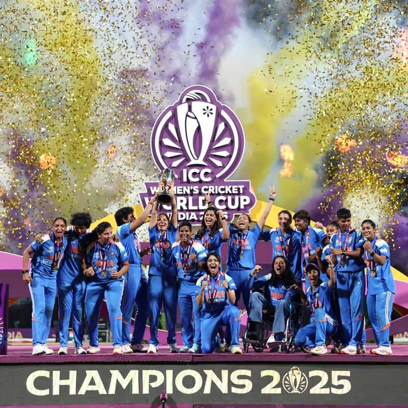 Indian women's cricket team with World Cup trophy