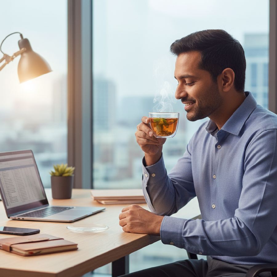 ক্লান্তি কাটবে, শরীর চনমনে হয়ে উঠবে। চুমুক দিন ‘ডেস্ক চা’-এ।