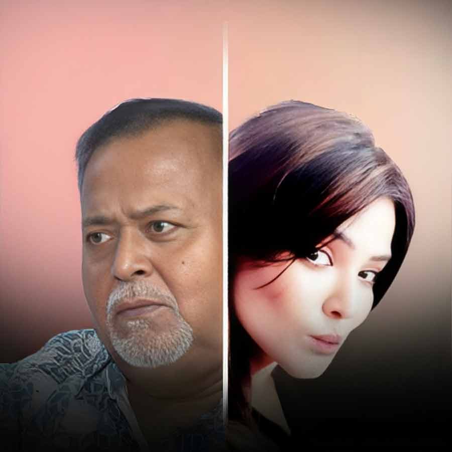 (বাঁ দিকে) পার্থ চট্টোপাধ্যায়। তাঁর বান্ধবী অর্পিতা মুখোপাধ্যায় (ডান দিকে)।