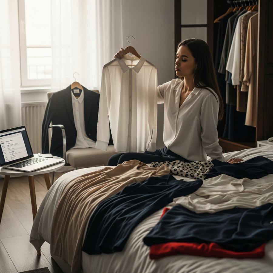 woman choosing office outfit