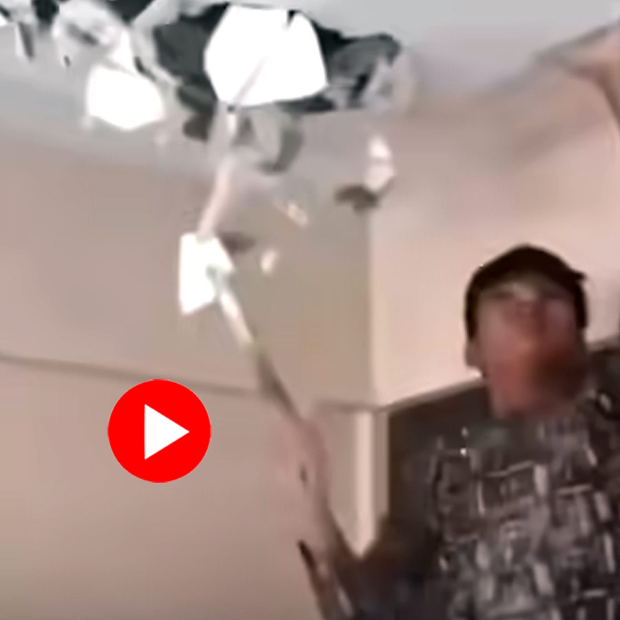 Video claims worker breaking false ceiling after not getting paid for work