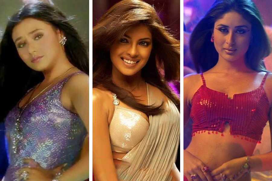 বাঁ দিক থেকে, কুছ কুছ হোতা হ্যায় ছবিতে রানি মুখোপাধ্যায়, মাঝে ‘দেশি গার্ল’ গানে প্রিয়ঙ্কা চোপড়া, ‘কভি খুশি কভি গম’ ছবিতে করিনা কপূর খান। 