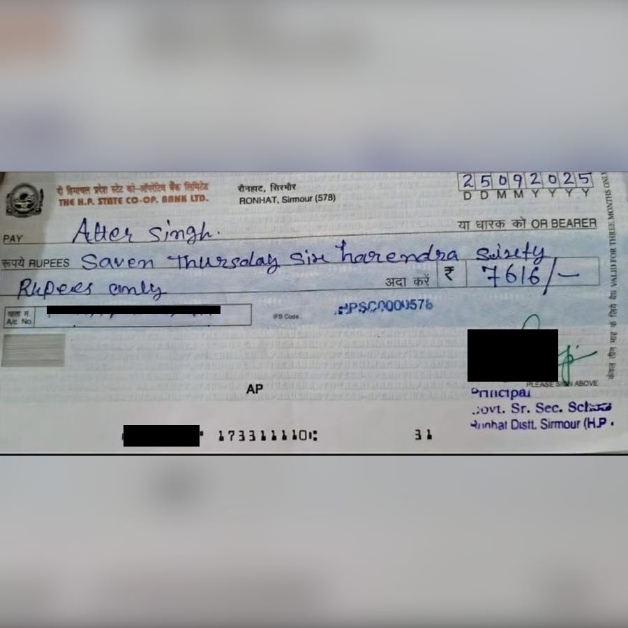 Picture of cheque written in English by Himachal Pradesh principal went viral dgtl