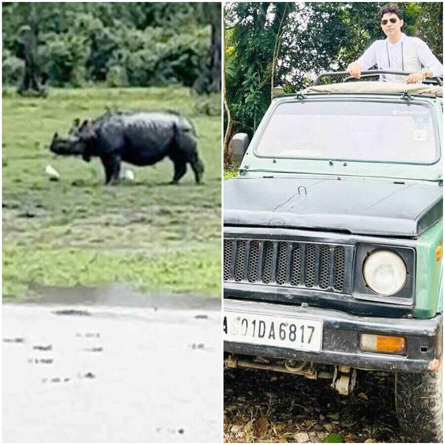কাজিরাঙার জঙ্গলে গন্ডারের মুখোমুখি ভাস্বর চট্টোপাধ্যায়।