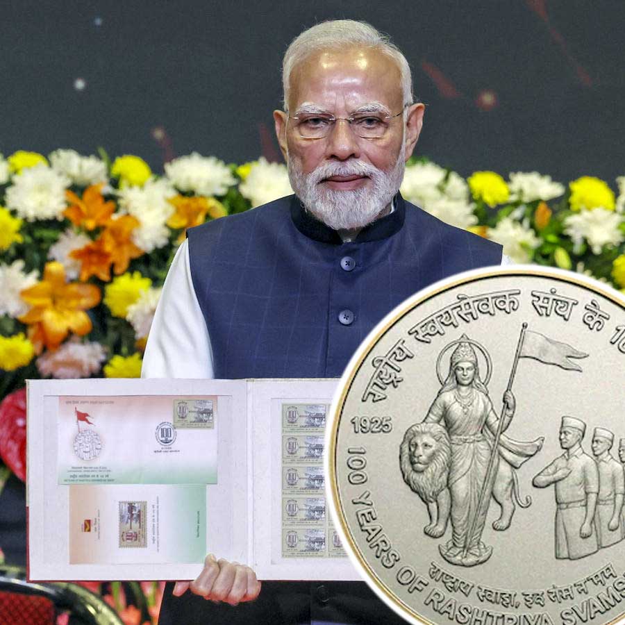 PM Narendra Modi unveils special postage stamp and Rs 100 coin at RSS event, Bharat Mata features on currency for first time dgtl