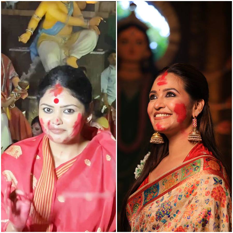 দেবীবরণে সায়নী ঘোষ, প্রিয়াঙ্কা সরকার।