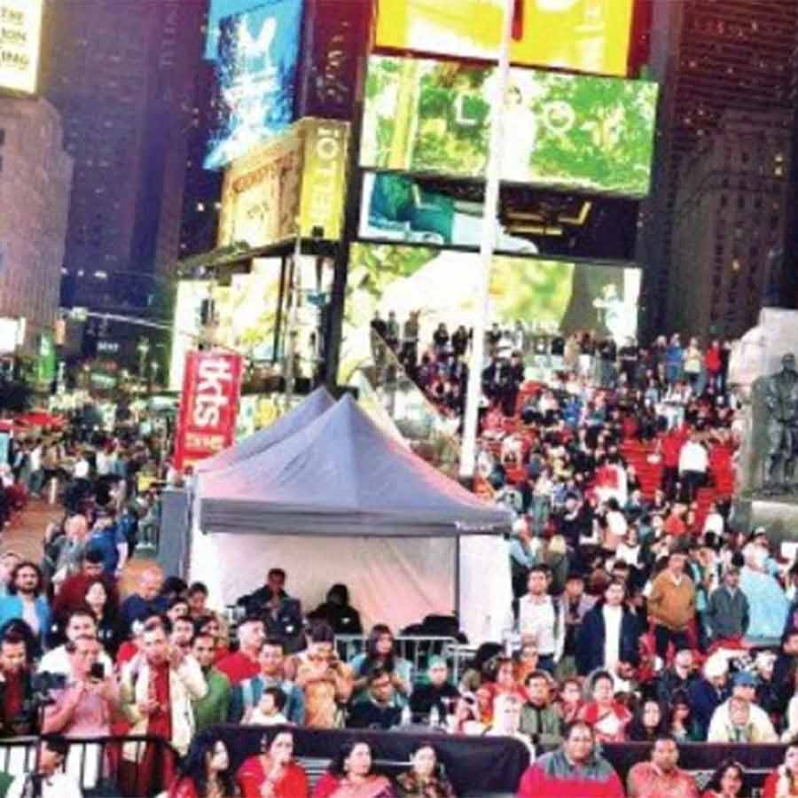 At least 50,000 people were present in Times Square on one day during Durga Puja