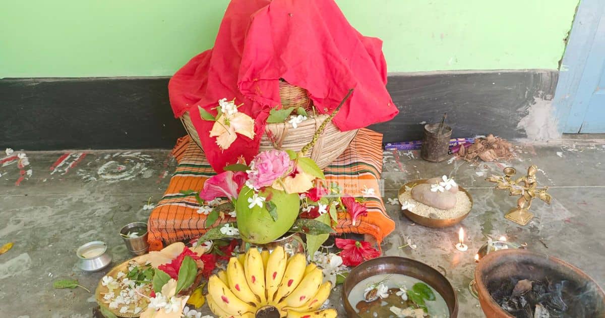  বেড়ী লক্ষ্মী:  কলার বাকলকে গোল করে পাকিয়ে নারকেলের কাঠি দিয়ে আটকে চোঙাকৃতির কাঠামো বানানো হয়, একে বলা হয় ‘বেড়’। বেড়ের গায়ে সিঁদুর দিয়ে স্বস্তিকা আঁকা হয়। কাঠের পিঁড়ি বা জলচৌকির উপর ৯টি বেড় রাখা হয়। অঞ্চল ভেদে পাঁচটি, সাতটি করে বেড় রাখার রেওয়াজ আছে। পঞ্চশস‍্য দিয়ে বেড়গুলি পূর্ণ করা হয়। বেড়ের উপরে শিষ-সহ ডাব রেখে লাল চেলি দিয়ে ঢেকে বউ সাজিয়ে দেবী লক্ষ্মী রূপে কল্পনা করে পুজো করা হয়। শস্যপূর্ণ বেড় হল ফসলে পরিপূর্ণ গোলার প্রতীক।