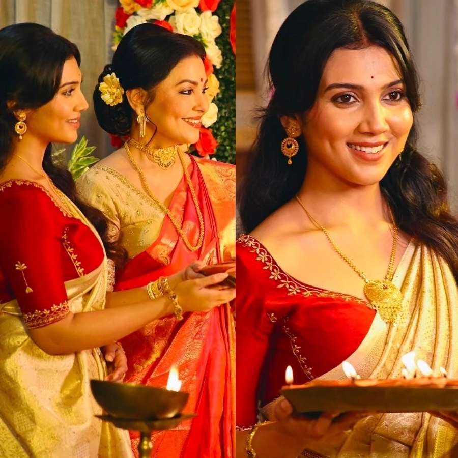 রাজনন্দিনী পাল এবং ইন্দ্রানী দত্তের বাড়িতেও ধুমধাম করে পালন করা হল লক্ষ্মীপুজো। নিজের হাতে মা-মেয়ে উভয়েই বরণ করলেন দেবীকে। 