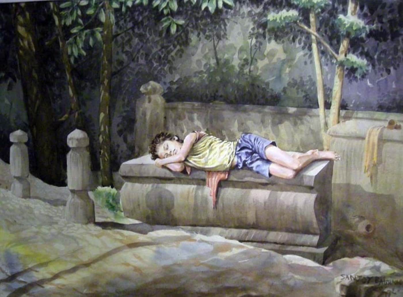 বালক আবার ঘুমিয়ে পড়ে। আর এই বার ধাক্কা আসে। সজোরে খাট ধরে ঝাঁকিয়ে দেয় কেউ।   এ বারের আদেশ যেন কিঞ্চিৎ ক্রোধমিশ্রিত, “কী-রে তোকে বললাম, তবু তুই এলি না! ”