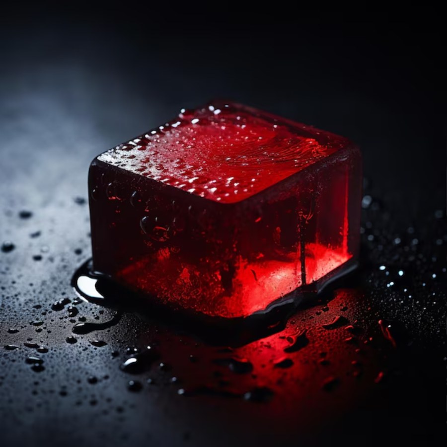 লাল বরফের টুকরোয় ত্বকচর্চা।