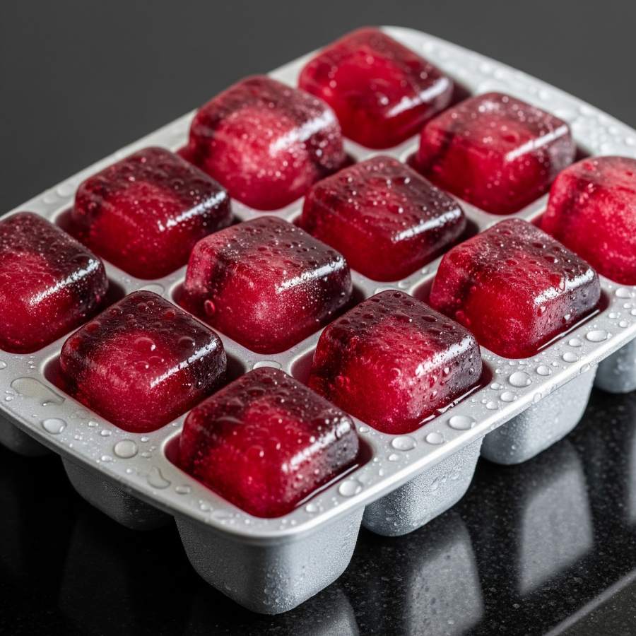 লাল বরফের টুকরোয় ত্বকচর্চা।