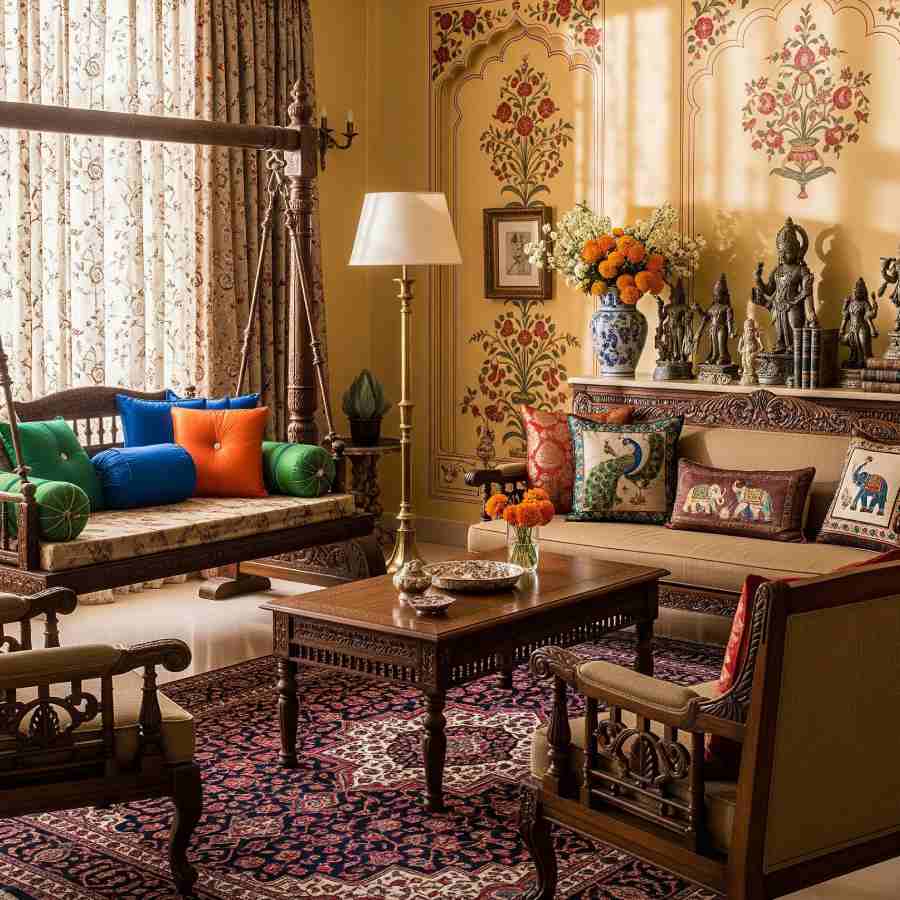 Drawing room decoration ideas before Kali Puja