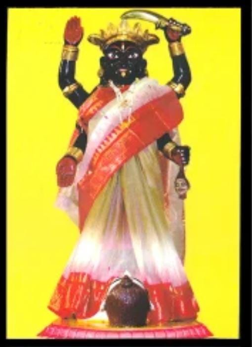 ষোলোটি কারণ দেখিয়ে দেবী যখন তাঁর ইচ্ছা জানালেন, অন্নদা ঠাকুর আর দ্বিমত করলেন না। তাঁর আদেশ মেনে পরদিন সকালে তিনি কষ্টিপাথরের সেই মূর্তির ছবি তুললেন— যা আজও আদ্যাপীঠের মূল ছবি। এর পরে বিজয়া দশমীর দিনে মাঝগঙ্গায় বিসর্জন দিলেন সেই মূর্তি, যা আজও গঙ্গাতেই বিরাজমান বলে বিশ্বাস ভক্তদের।