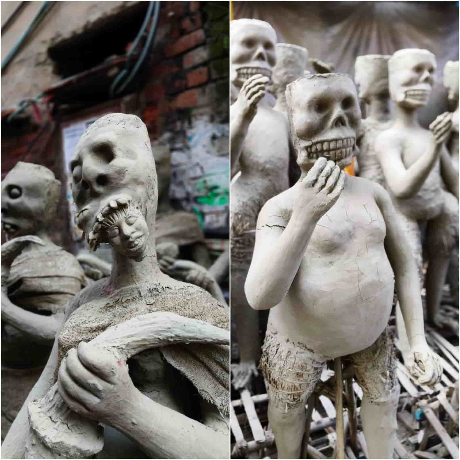  কারও মাথা কাটা, তো কারও কঙ্কালসার চেহারা থেকে ঝুলছে মুণ্ড! কেউ দিব্যি রোদ পোহাচ্ছেন। তো কেউ কেউ রংচং মেখে একেবারে তৈরি! 