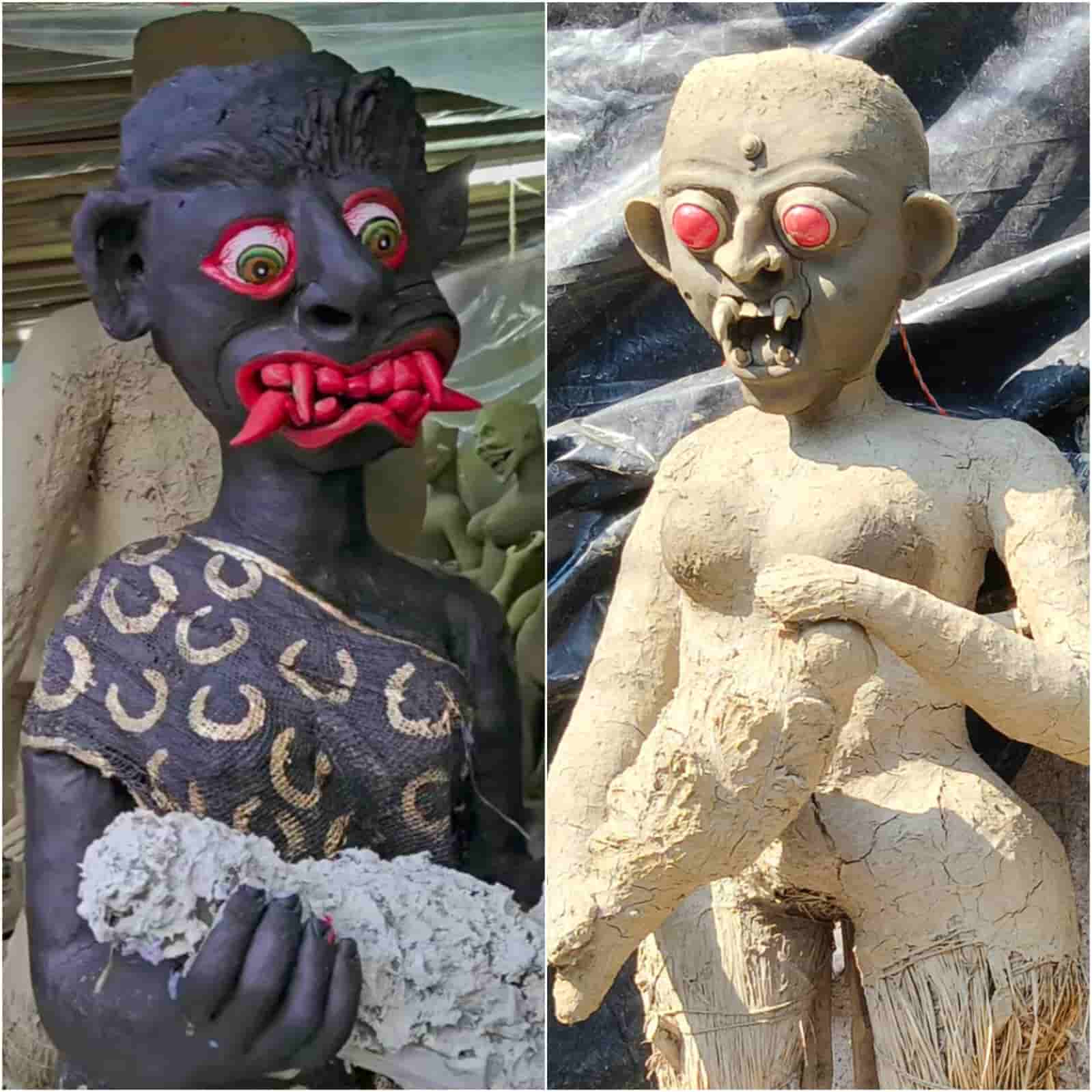 দুই পাশ থেকে বেরিয়ে রয়েছে দাঁত। চোখে টুনি বাল্ব। বোঝাই যাচ্ছে, রাত যত গভীর হবে, সে চোখের দৃষ্টিই ভস্ম করে ফেলবে সকলকে। 