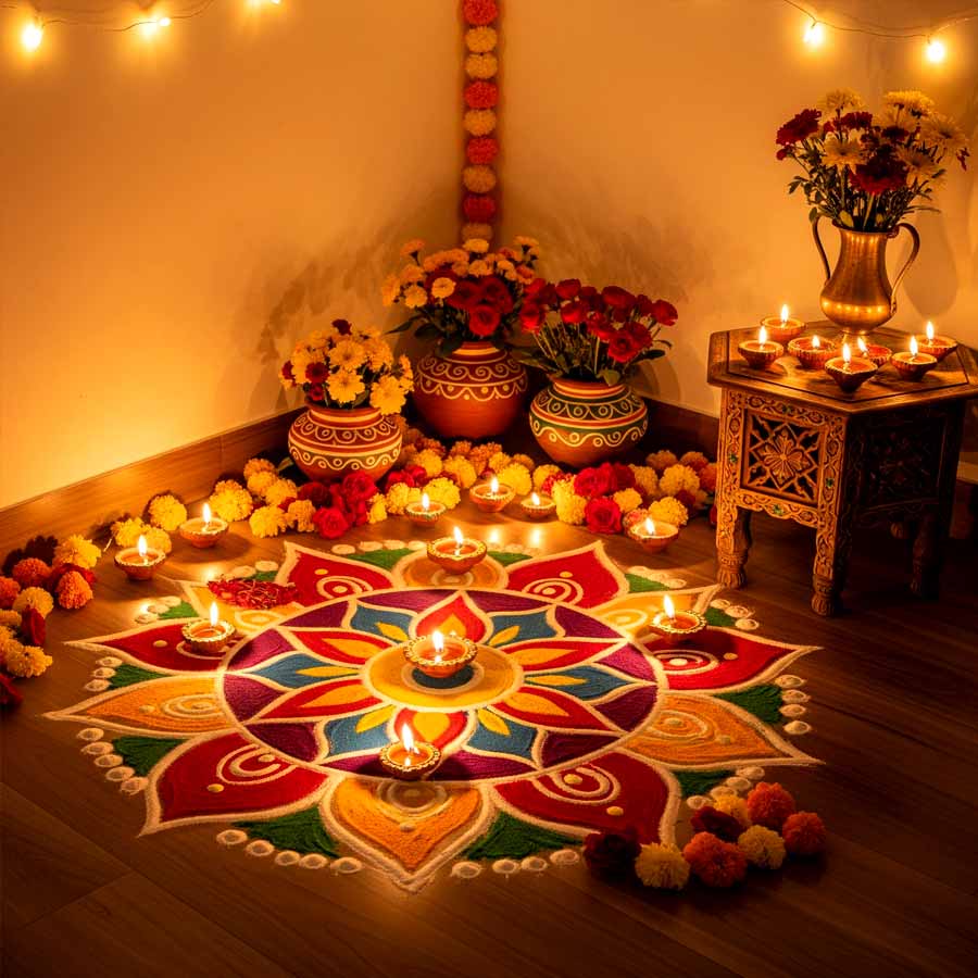 রঙ্গোলিও থাক গৃহসজ্জায়।