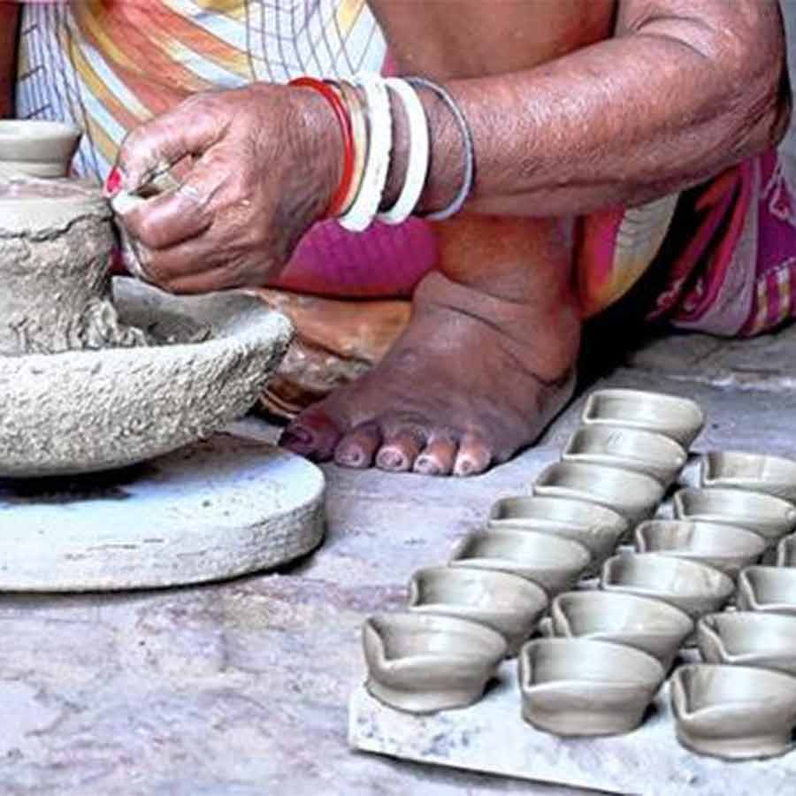 The soft light of a clay lamp creates a beautiful atmosphere