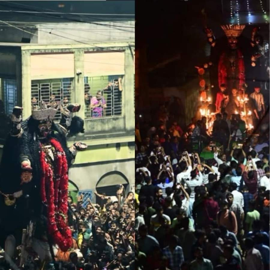 সই প্রতিষ্ঠিত তাঁর মন্দিরে। তার সামনে দিয়ে যাওয়ার সময়তেই দুই দেবীকে মুখোমুখি রেখে শোভাযাত্রা চলাকালীনই নাচানো হত বামা কালীকে। 