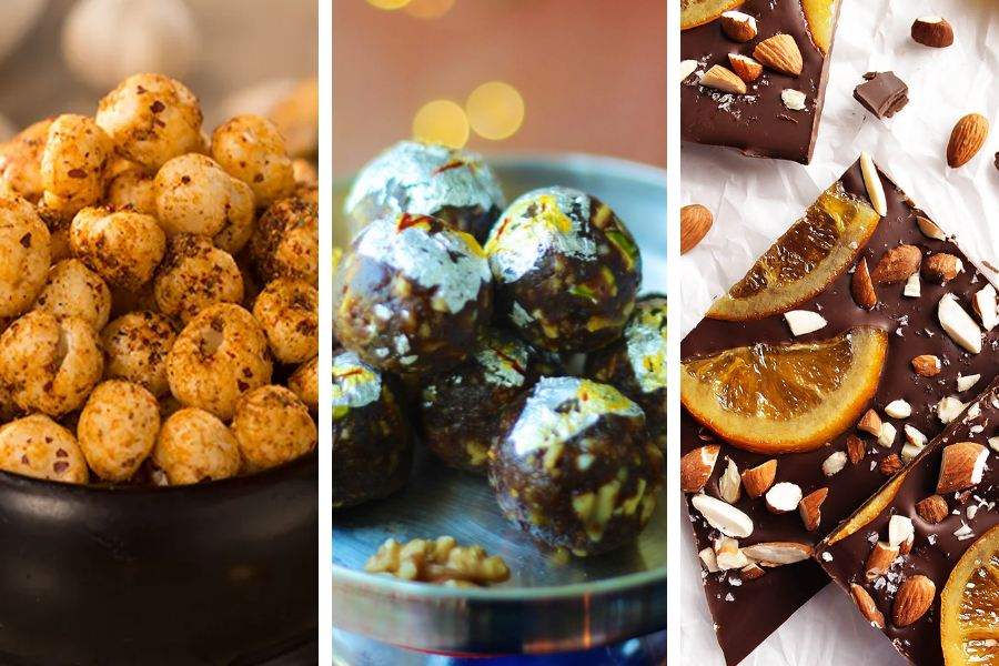 ফ্লেভার্ড মাখানা, কফি-বাদামের লাড্ডু, কমলা লেবুর স্বাদের ডার্ক চকোলেটের মতো স্বাস্থ্যকর বিকল্পও রয়েছে বাজারে।