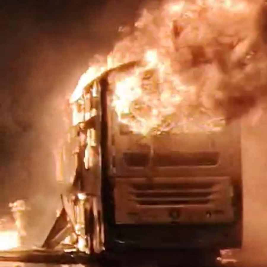 Andhra Pradesh police said driver fled after fire spread in bus dgtl