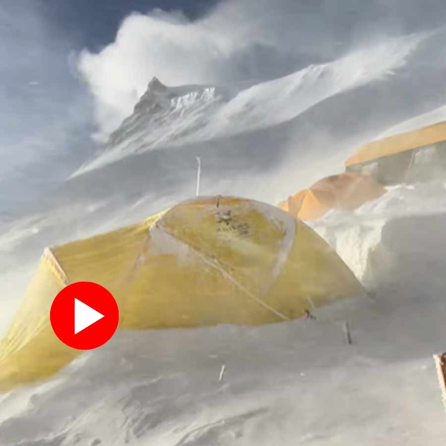 Video shows mountain climber shocked after removing curtain in the tent