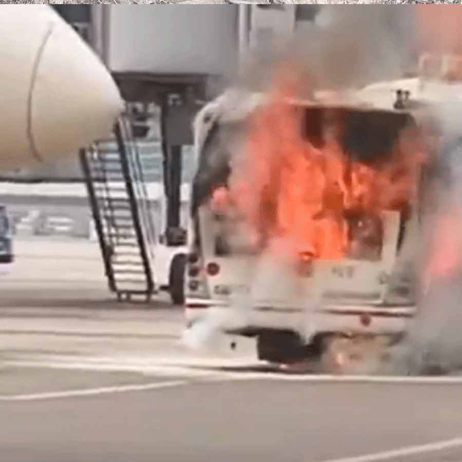 A bus catches fire at Delhi airport metres away from Air India plane