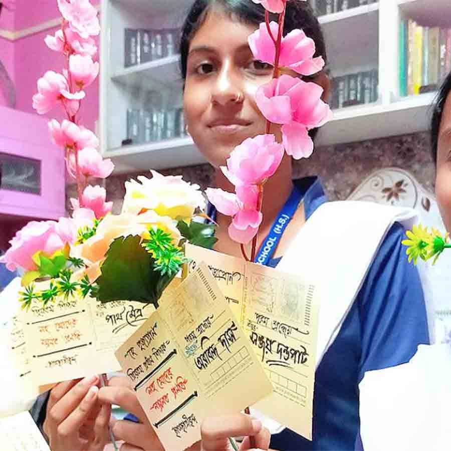 Students of a school of Dantan to gift hand written letters  in postcards to their teacher as a gift for teachers day