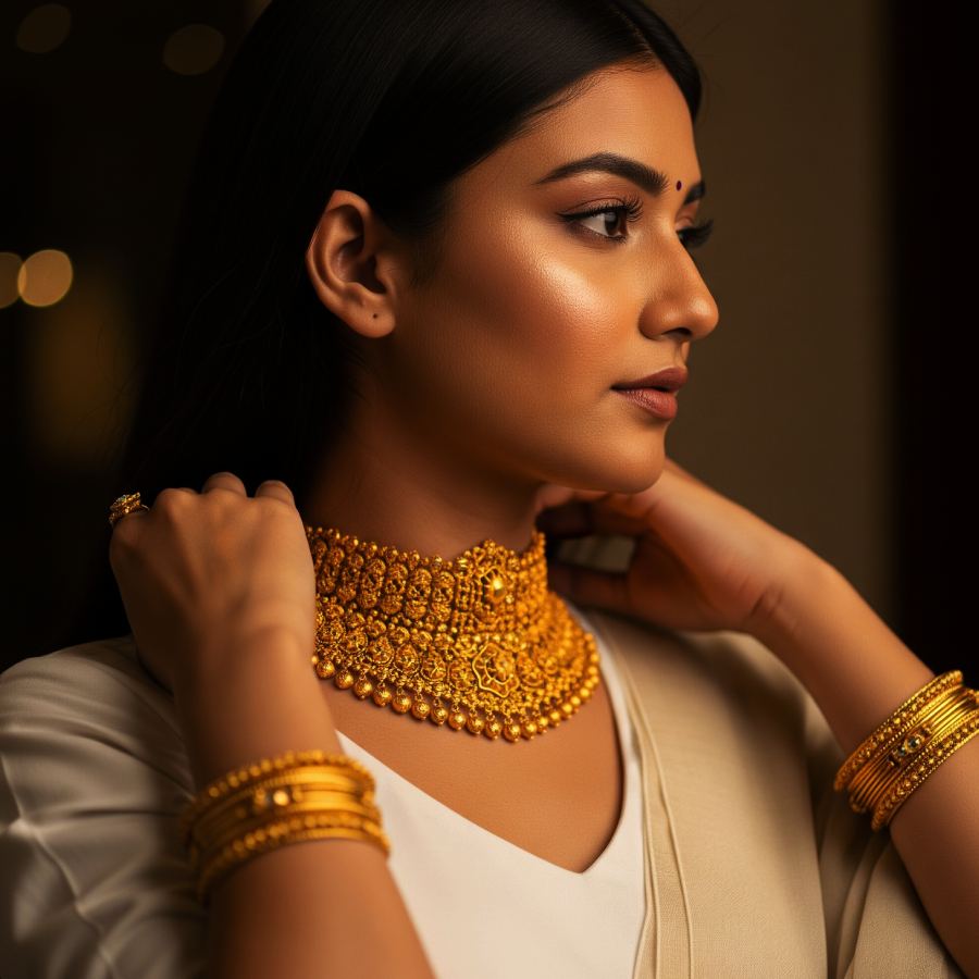 woman wearing gold jewellery