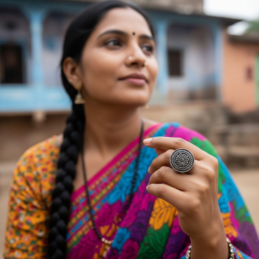 woman wearing iron ring